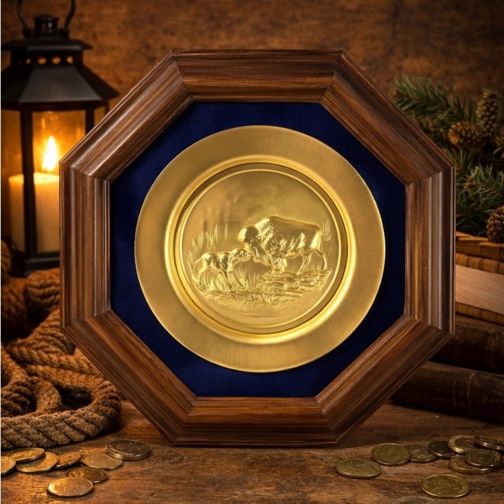 Gunther Granget 24K Gold Electroplate Buffalo Plate American Heritage Framed LE